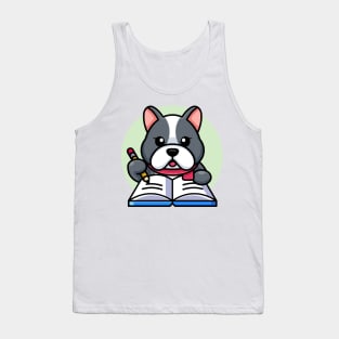 Cute dog writing on book with pencil cartoon Tank Top